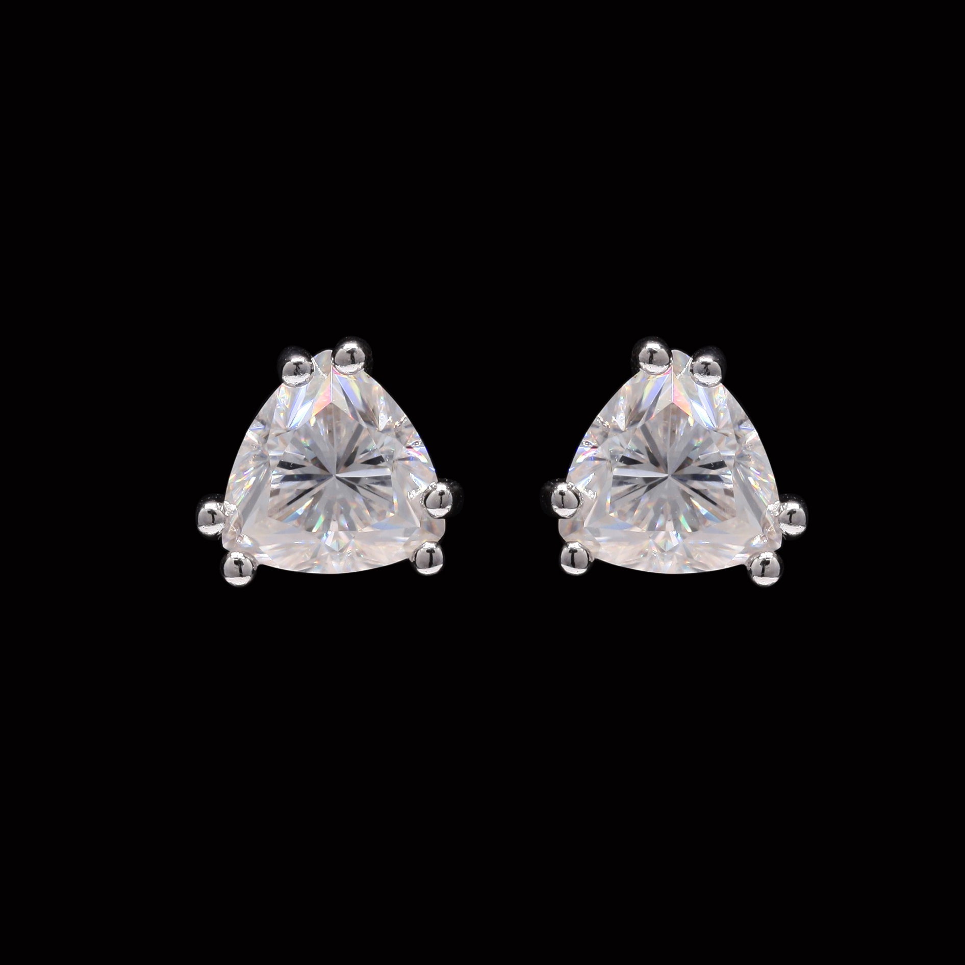 Trillion Cut Moissanite Studs in Sterling SIlver