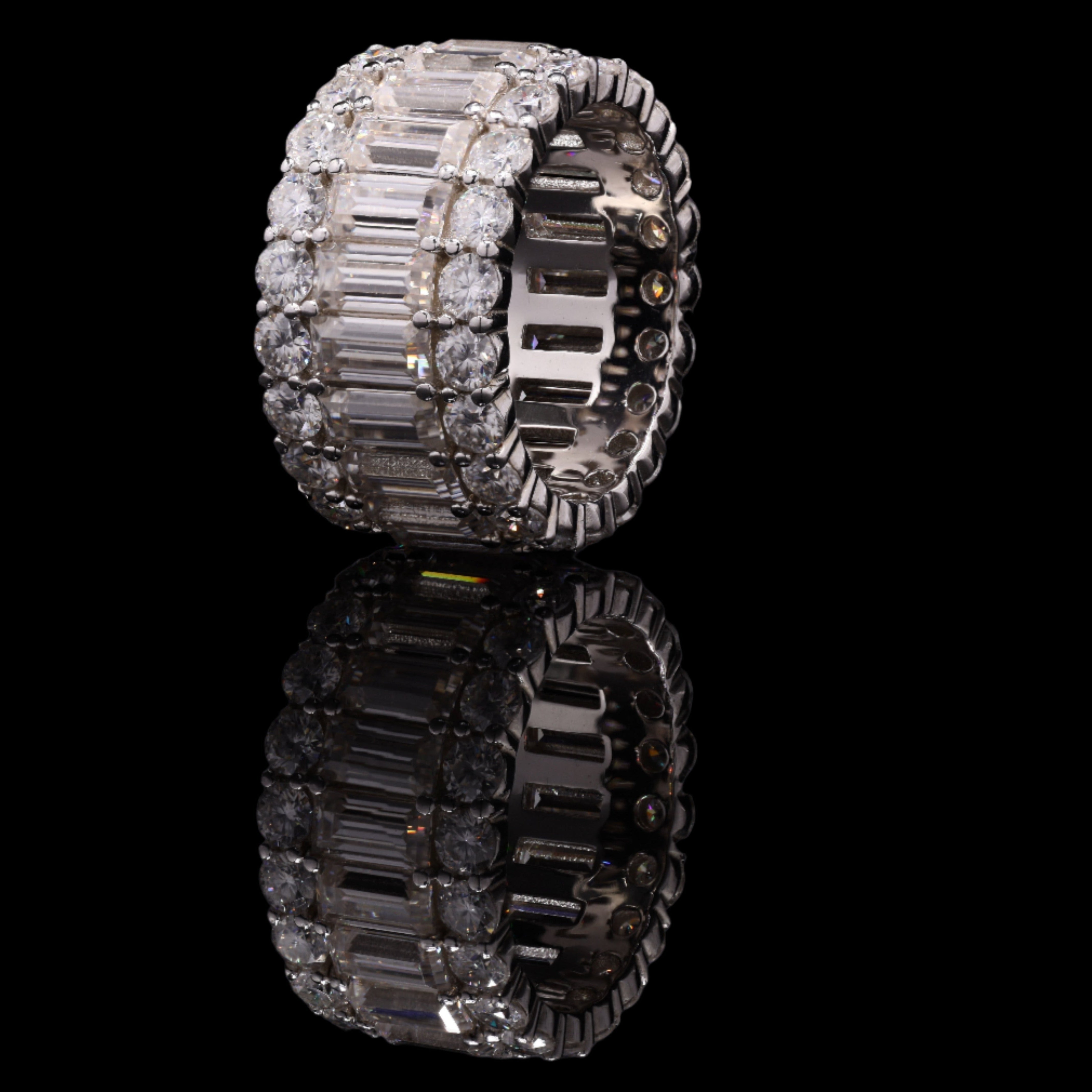 Classic Baguette Eternity Ring Band with Moissanite in Sterling Silver