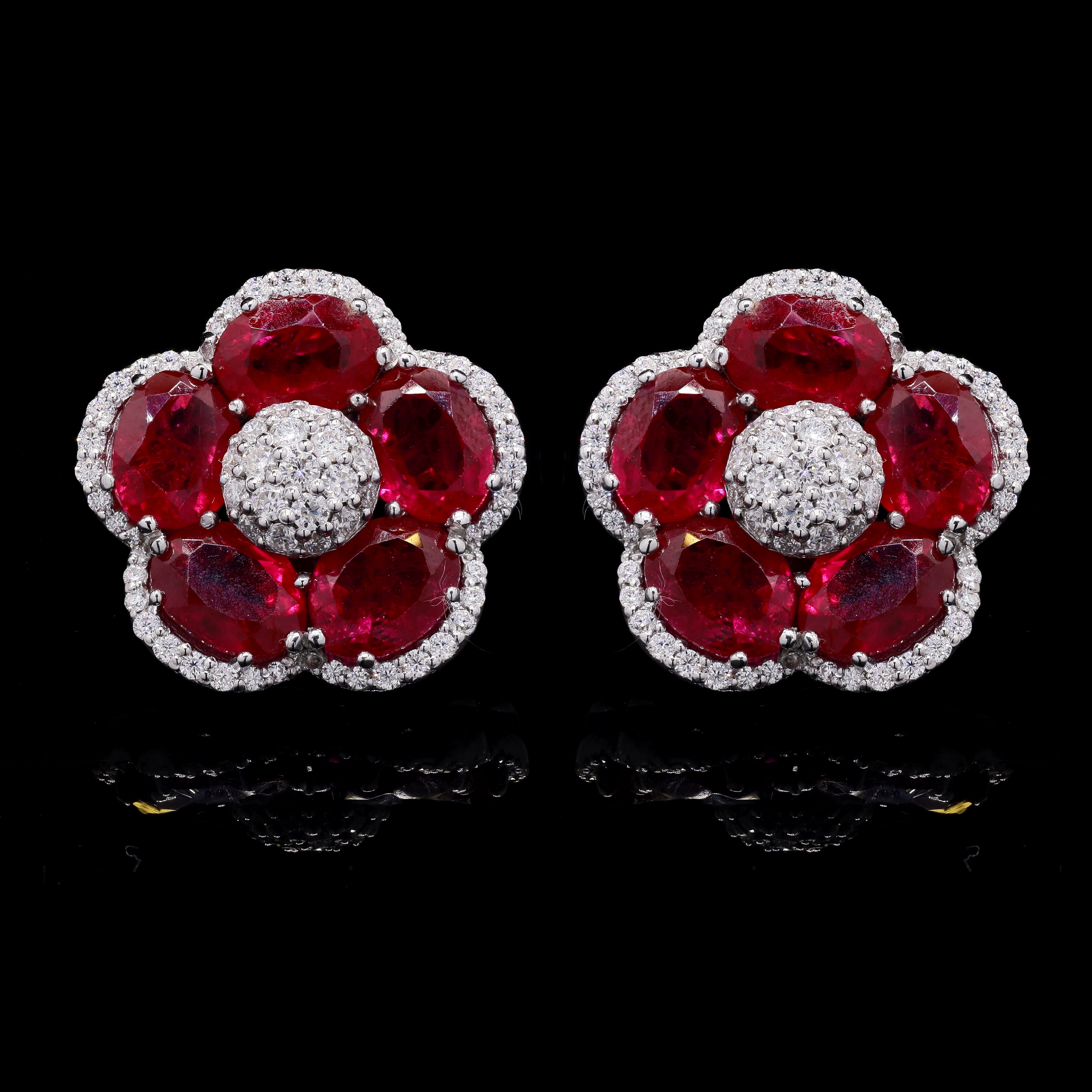 Lab-Created Gemstone Floral studs Earrings with Moissanite in 925 Silver
