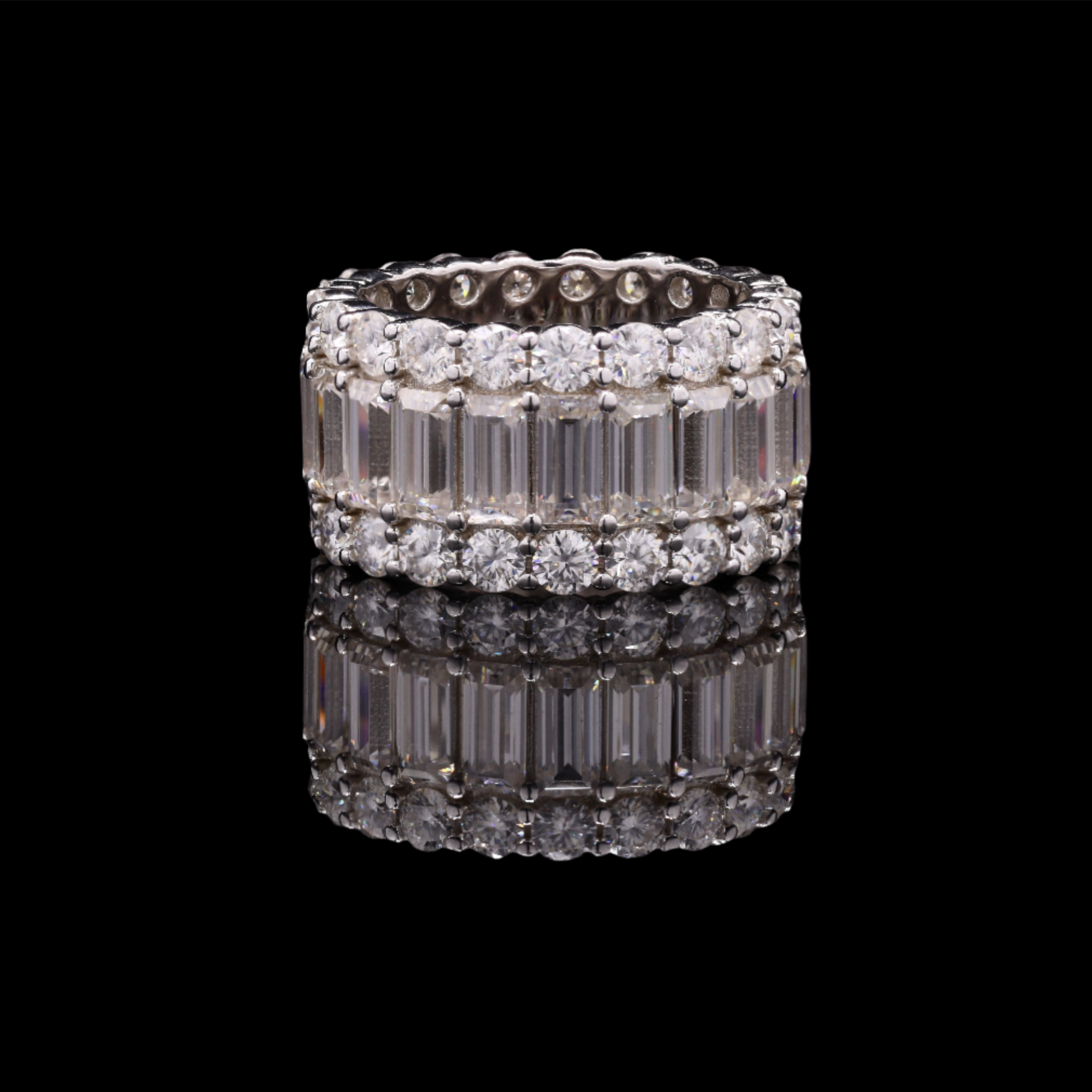 Classic Baguette Eternity Ring Band with Moissanite in Sterling Silver