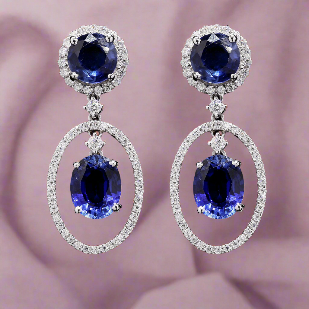 925 Silver Lab-Created Gemstone WITH Moissanite Dangler Earrings