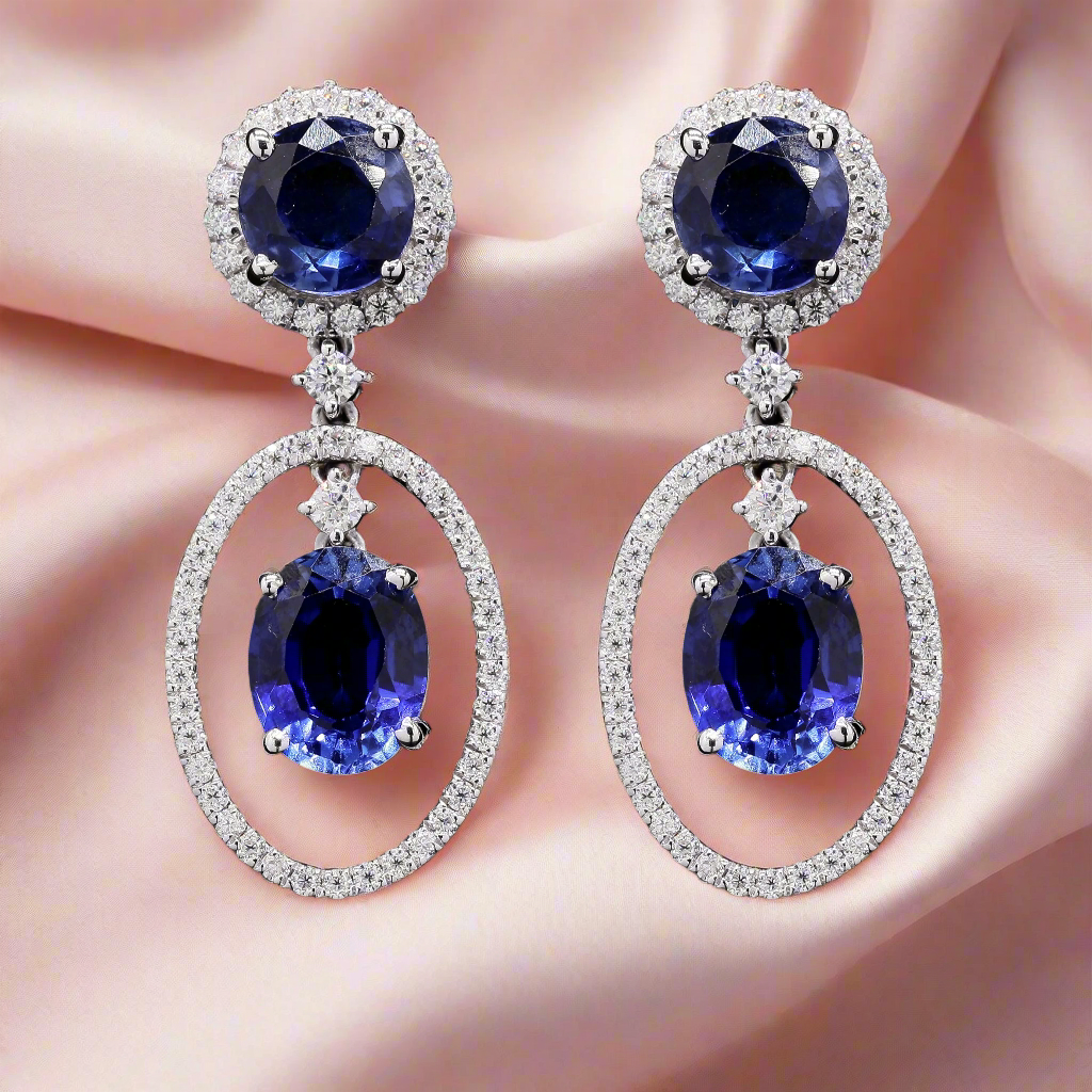 925 Silver Lab-Created Gemstone WITH Moissanite Dangler Earrings