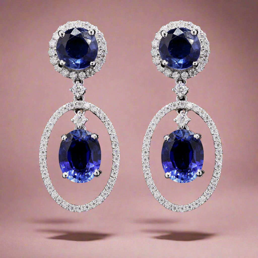 925 Silver Lab-Created Gemstone WITH Moissanite Dangler Earrings