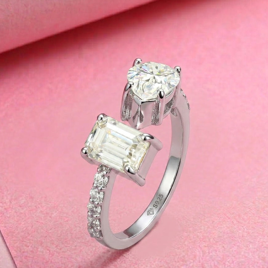 Aditi Rao Hydari's Double Ring, Toi Et Moi Ring with Moissanite in Sterling Silver
