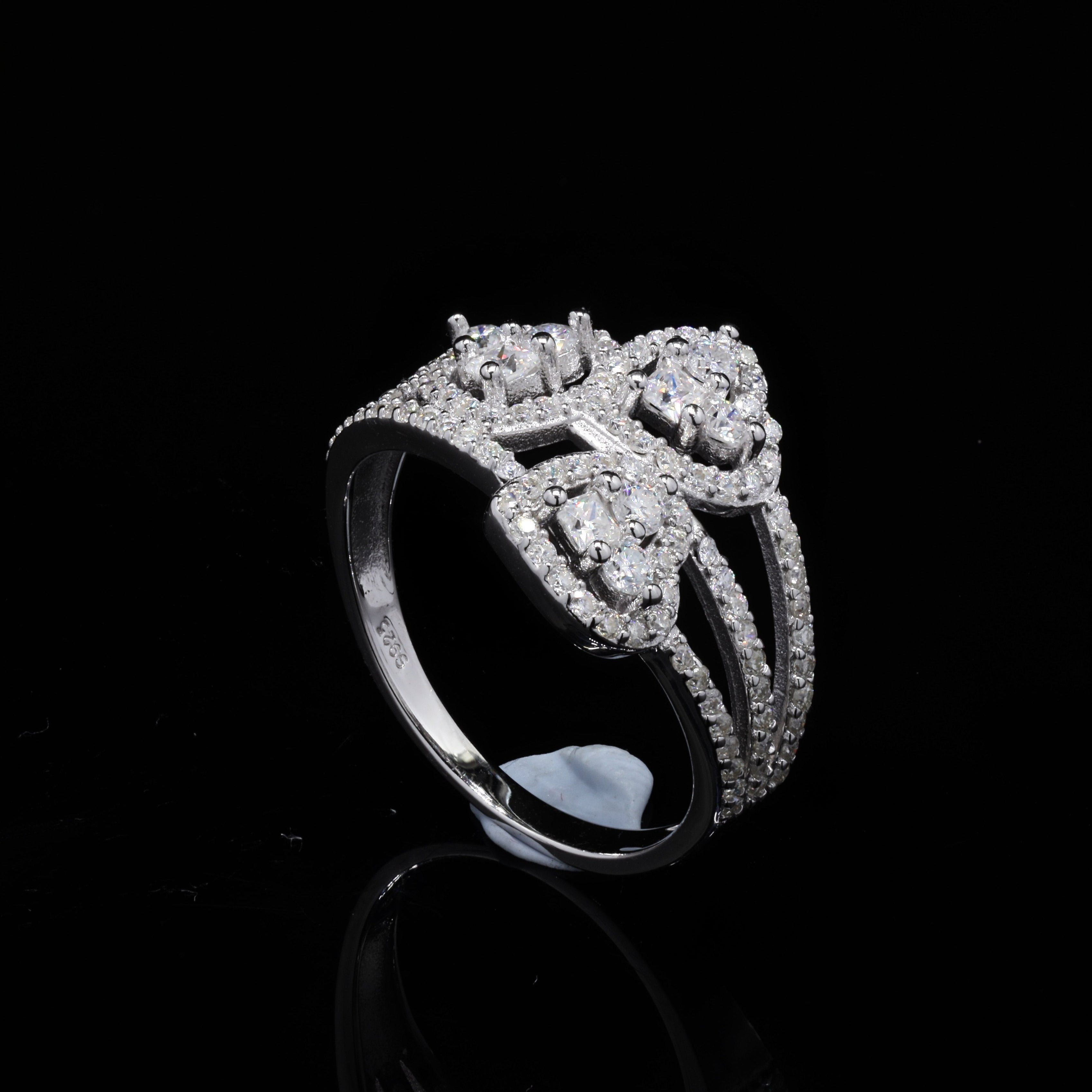 3 Stone Moissanite Heart Ring in Sterling Silver
