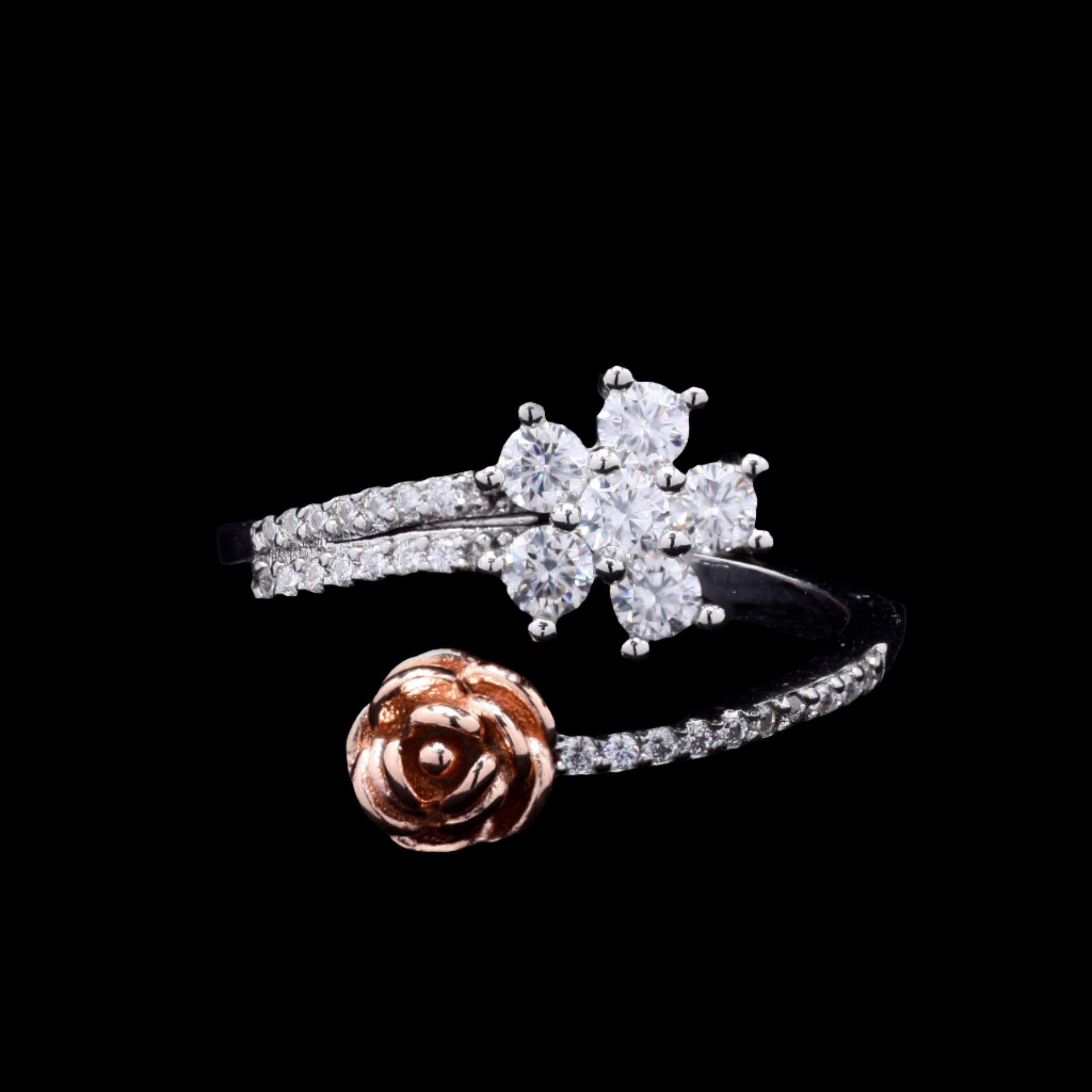 Rose Gold color Rose Ring in Sterling silver with Moissanite