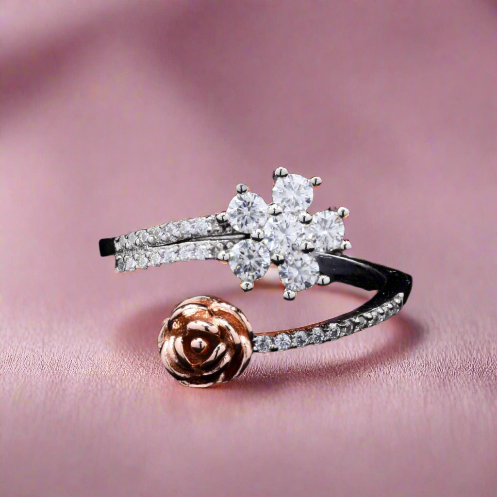 Rose Gold color Rose Ring in Sterling silver with Moissanite