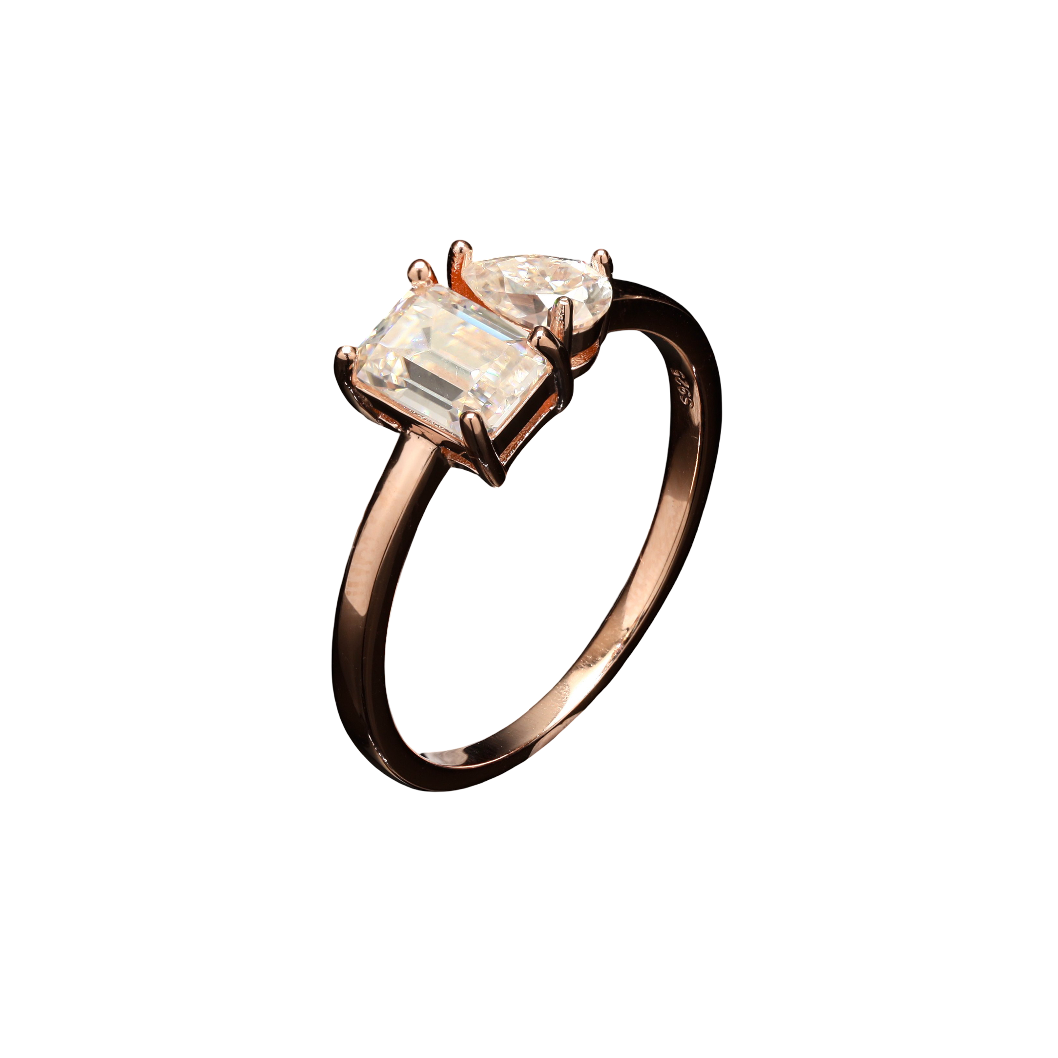 Moissanite Pear and Emerald Toi Et Moi Ring