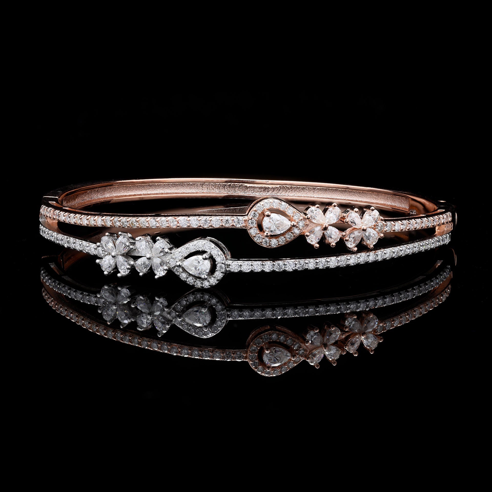 Rose Gold-Plated Moissanite Bracelet Kada in 925 Silver