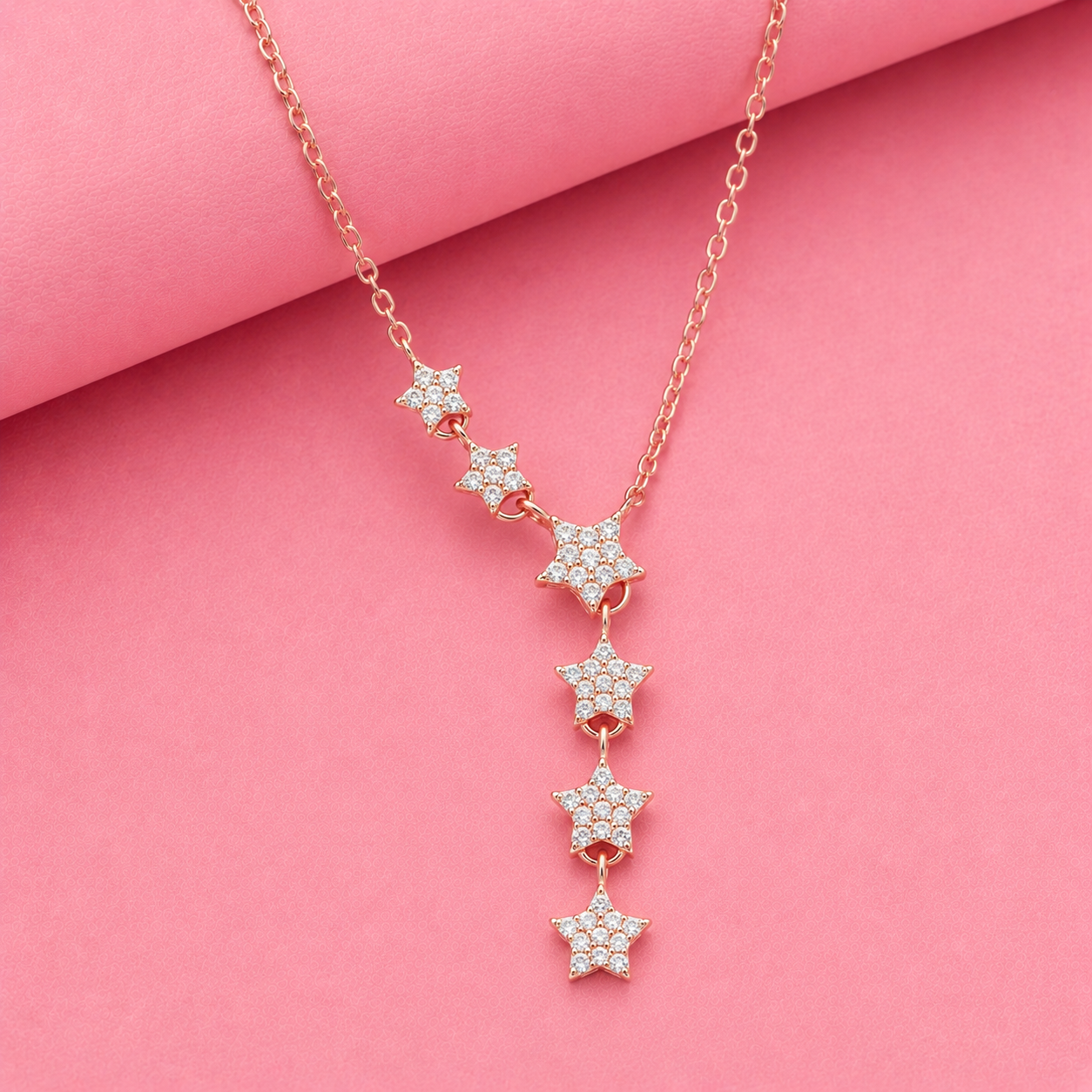 6 Star Moissanite Diamond Chain Pendant in Sterling Silver
