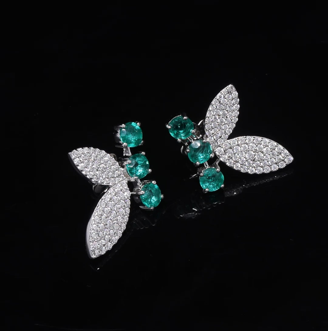 Eternal Butterfly Lab Grown Emerald & Moissanite with Sterling Silver Earrings