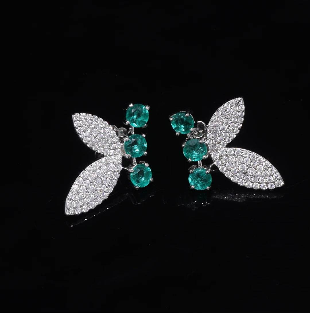 Eternal Butterfly Lab Grown Emerald & Moissanite with Sterling Silver Earrings