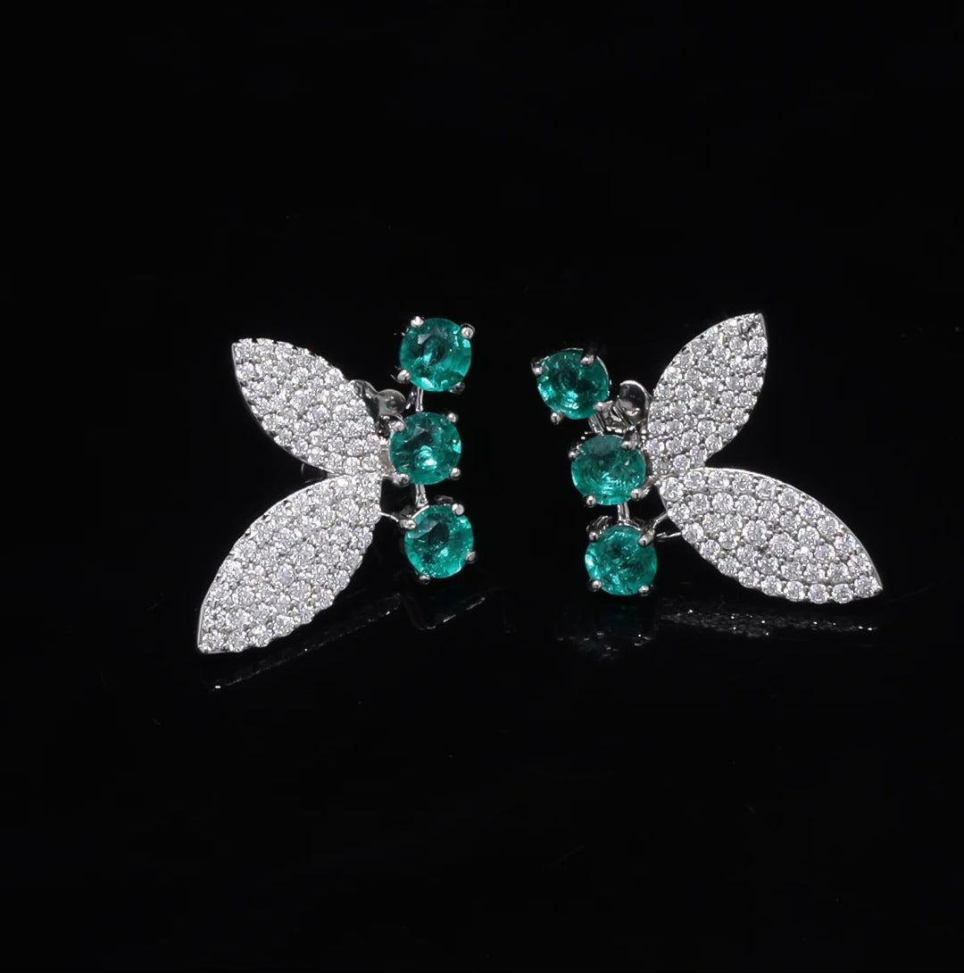 Eternal Butterfly Lab Grown Emerald & Moissanite with Sterling Silver Earrings