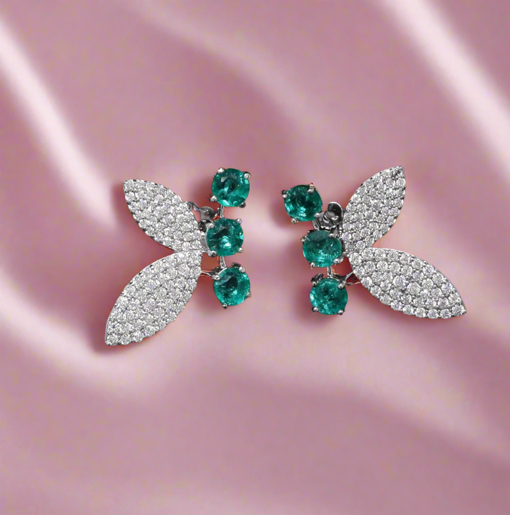 Eternal Butterfly Lab Grown Emerald & Moissanite with Sterling Silver Earrings