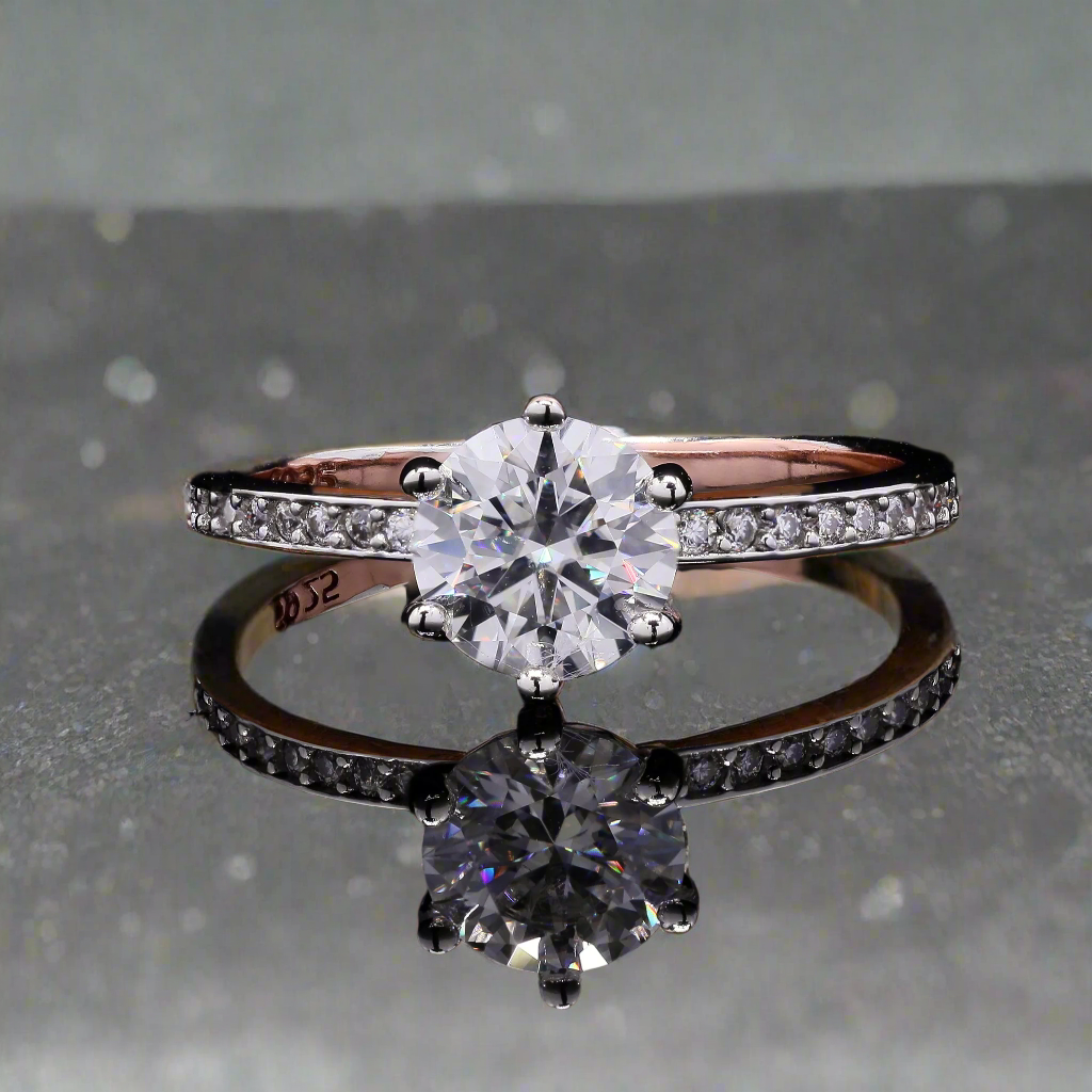 Round Solitaire Ring in sterling Silver with Moissanite