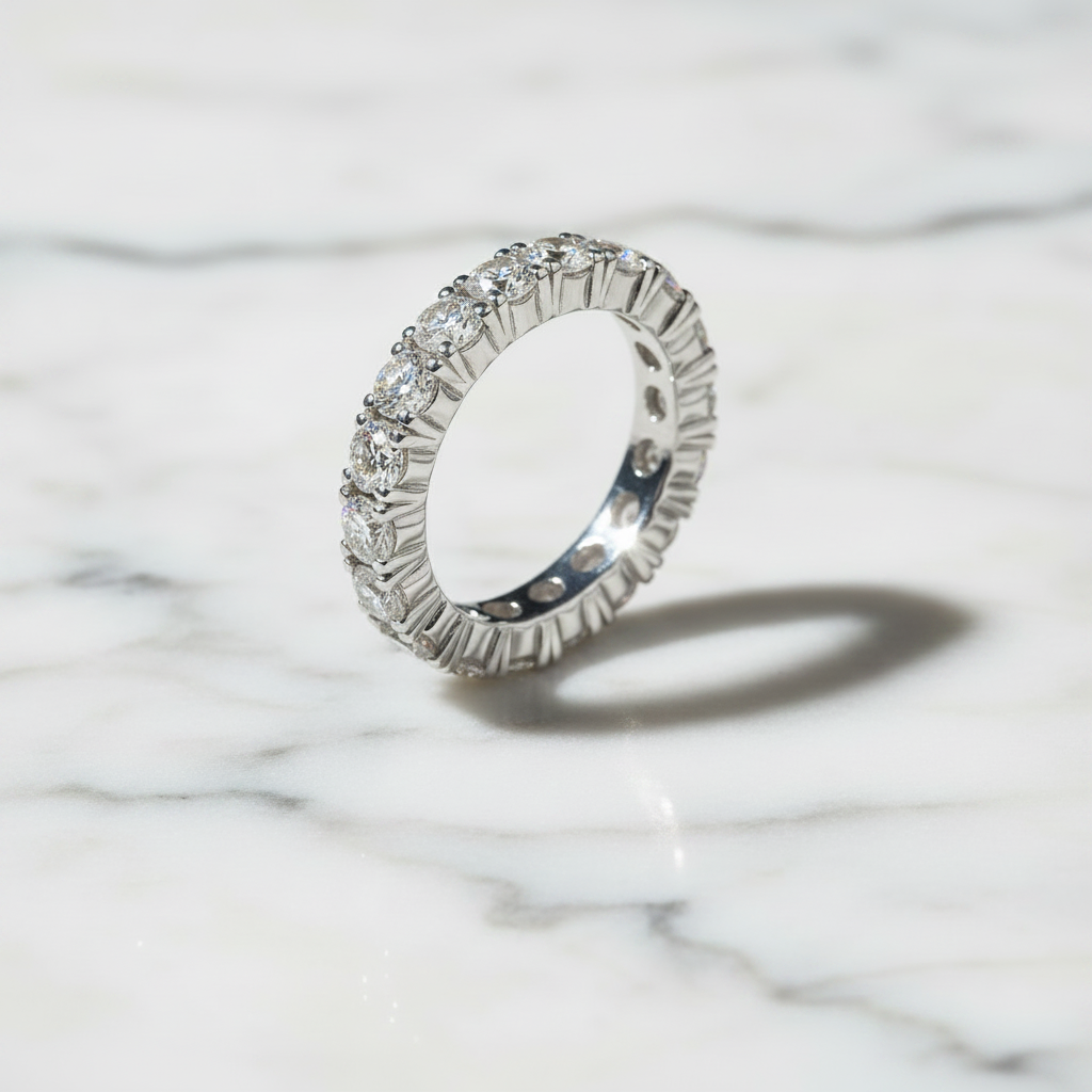 Eternity Stackable Band Ring with Moissanite in Sterling Silver