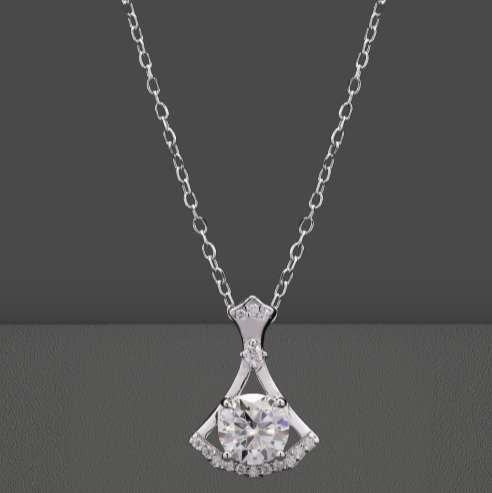 Moissanite Pendant, Round Cut Moissanite Pendant in Silver