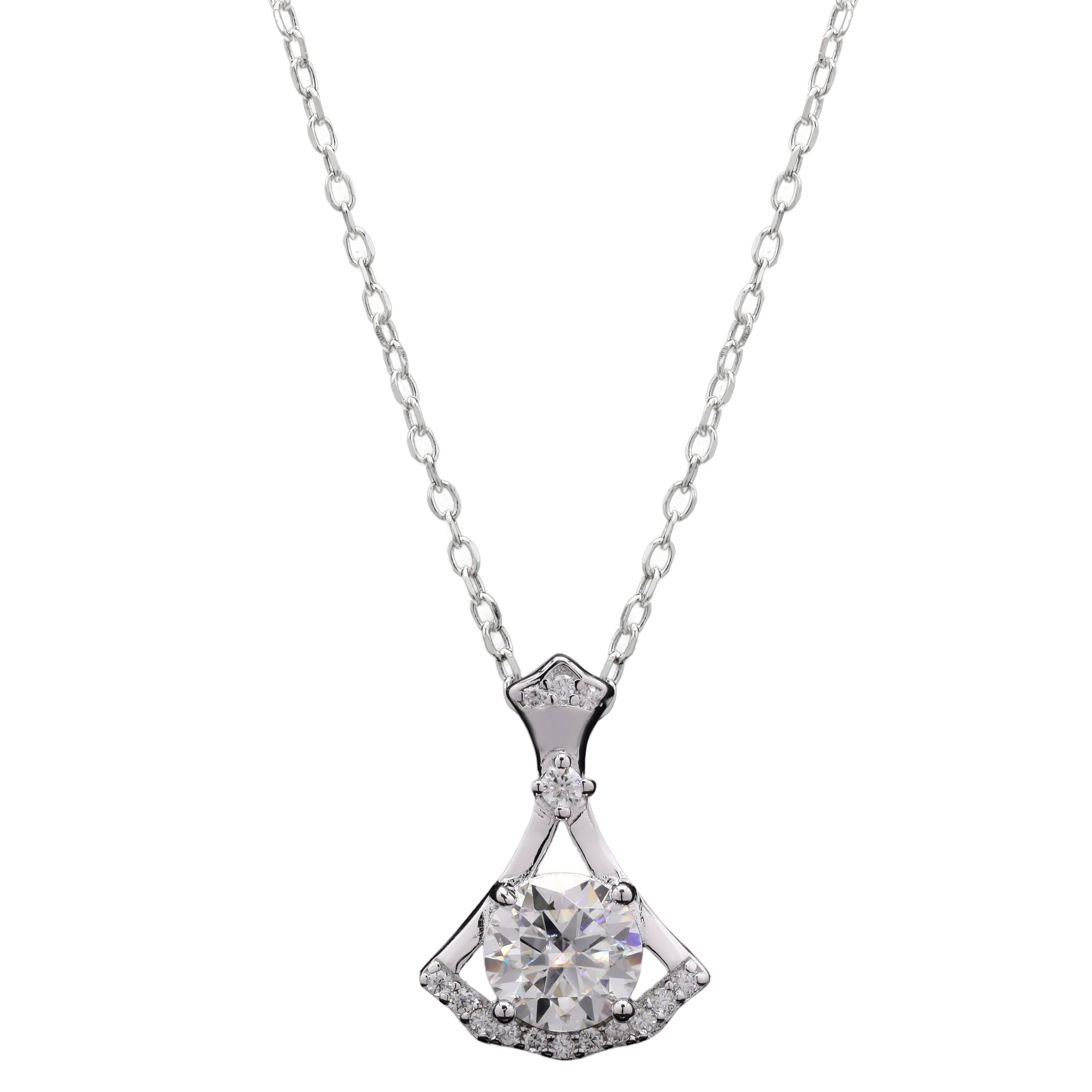 Moissanite Pendant, Round Cut Moissanite Pendant in Silver