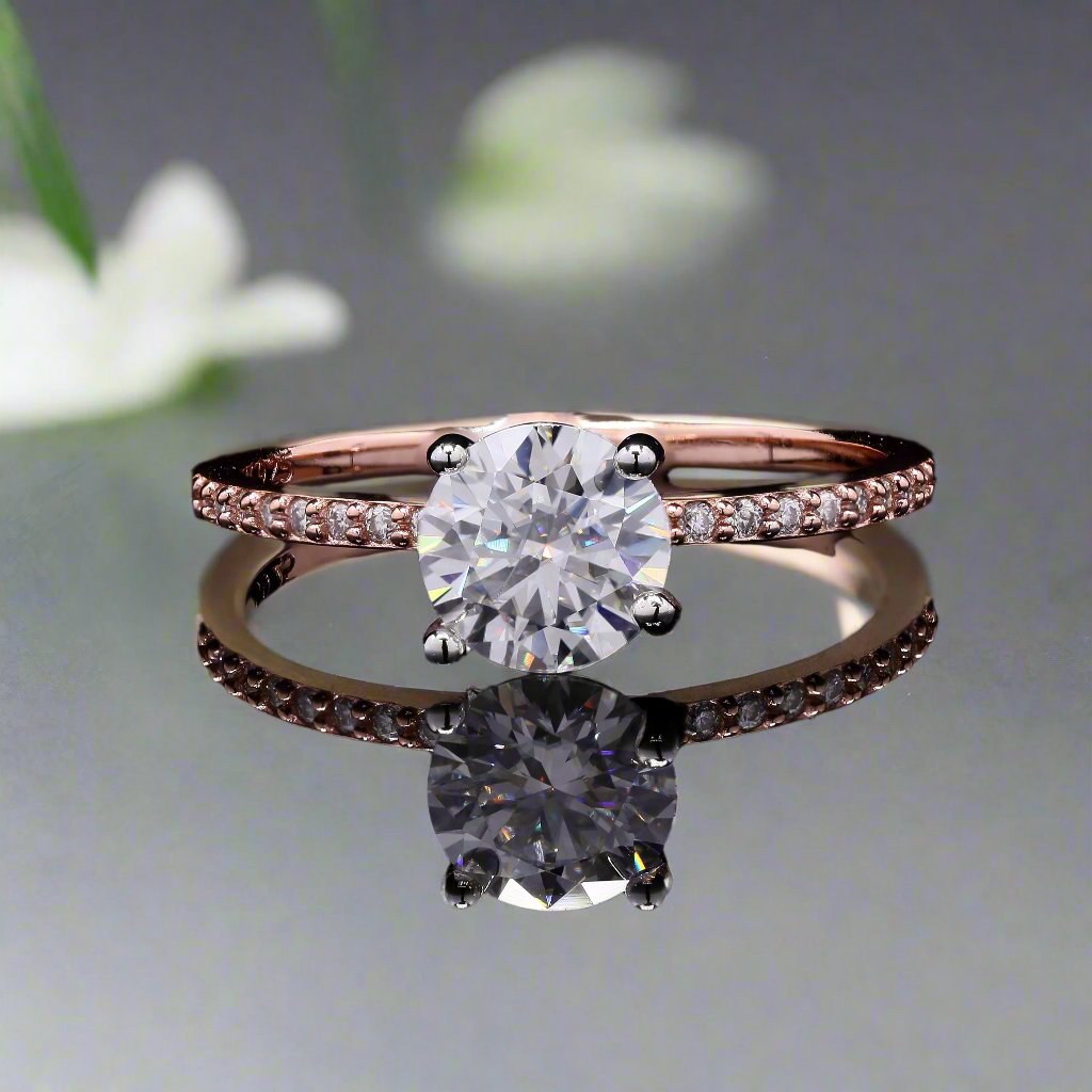 Rose Gold Round Solitaire Moissanite Ring in Sterling Silver