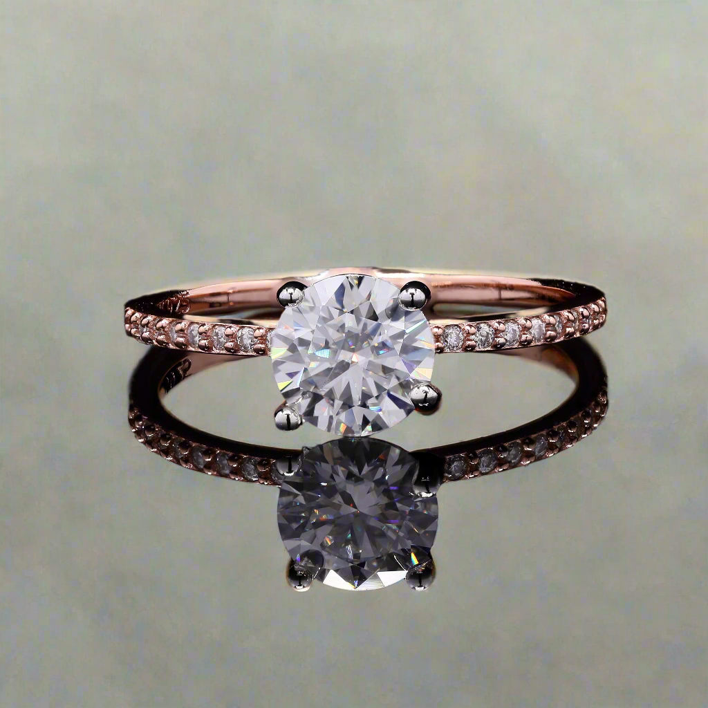 Rose Gold Round Solitaire Moissanite Ring in Sterling Silver