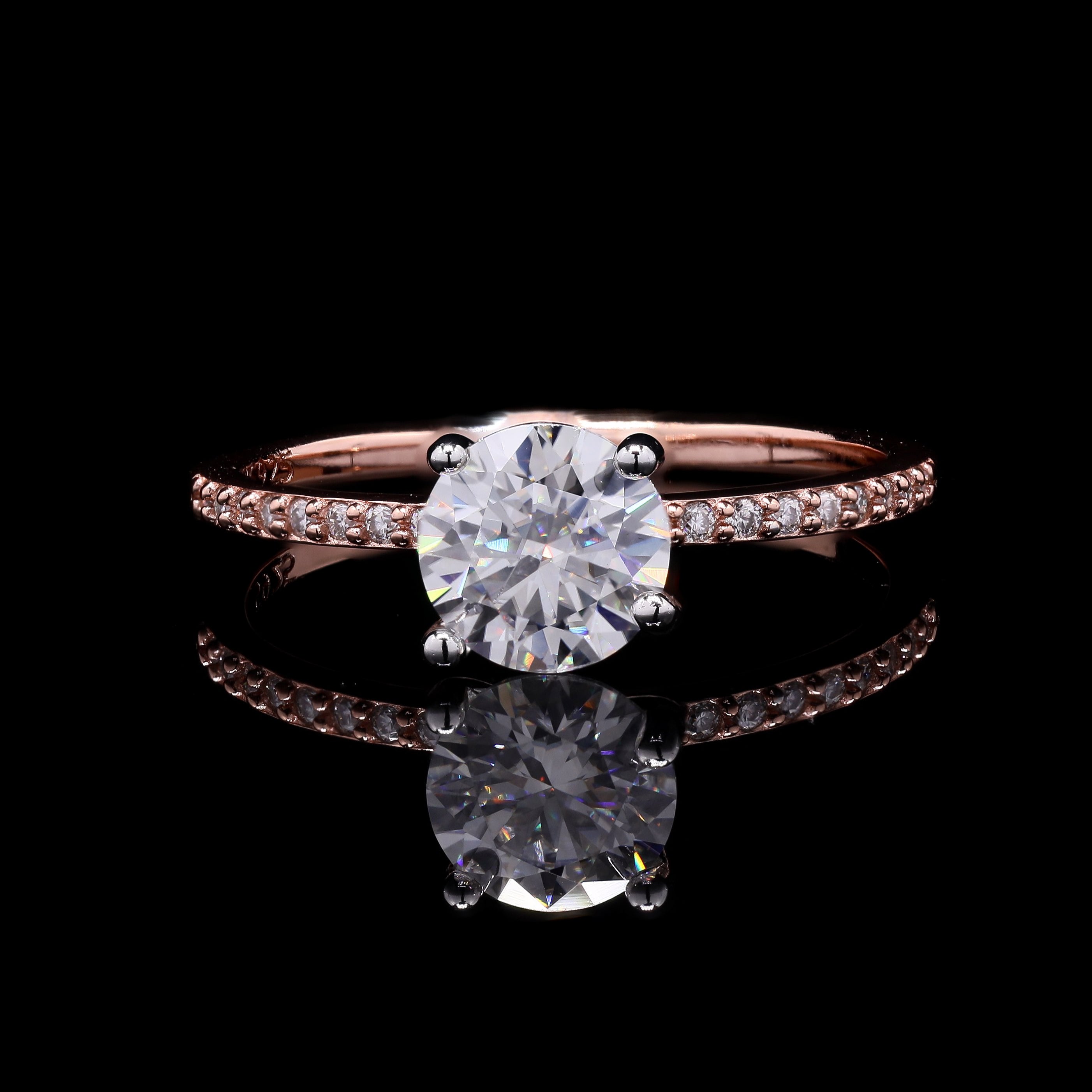 Rose Gold Round Solitaire Moissanite Ring in Sterling Silver
