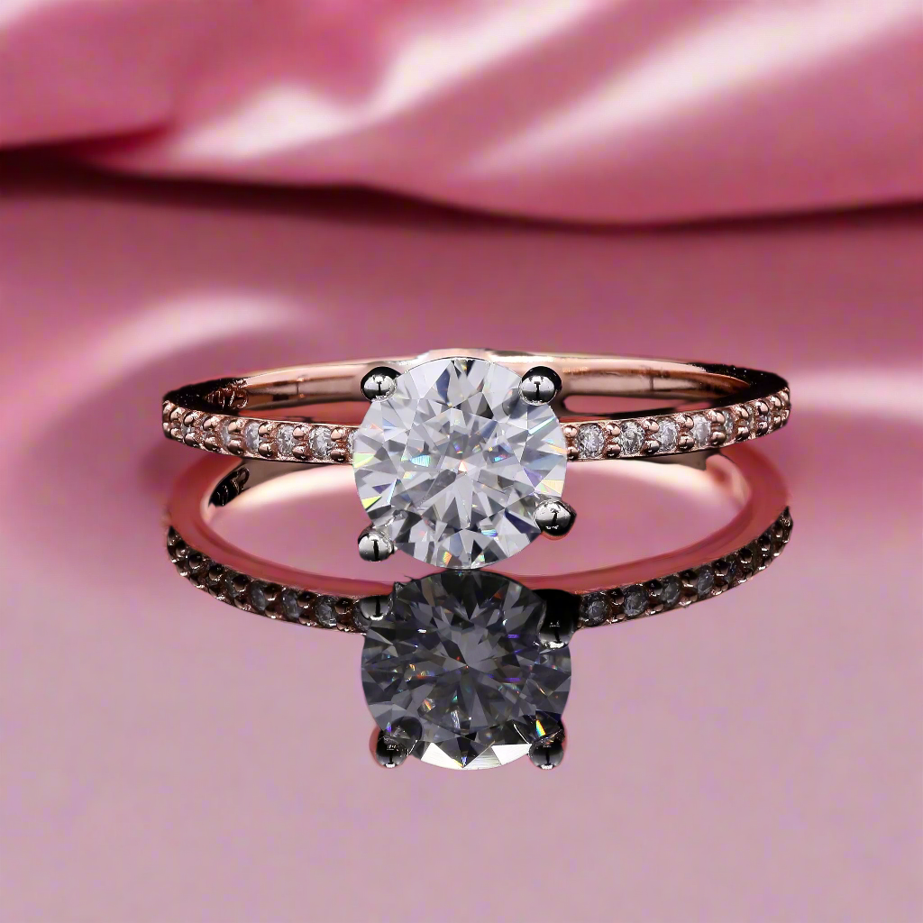 Rose Gold Round Solitaire Moissanite Ring in Sterling Silver