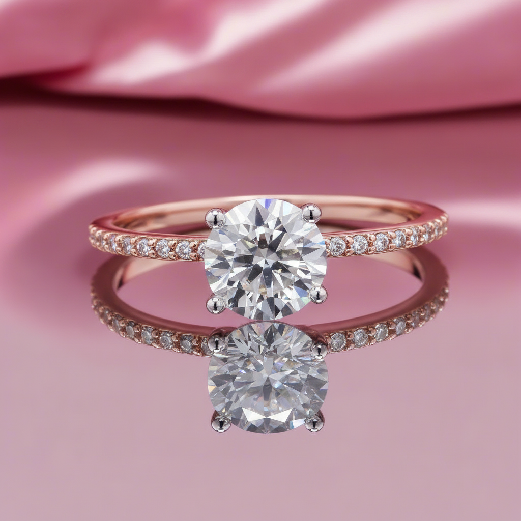 Rose Gold Round Solitaire Moissanite Ring in Sterling Silver