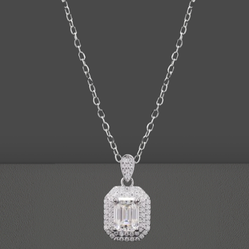 Delicate sparkle baguette Pendant in Moissanite with Silver
