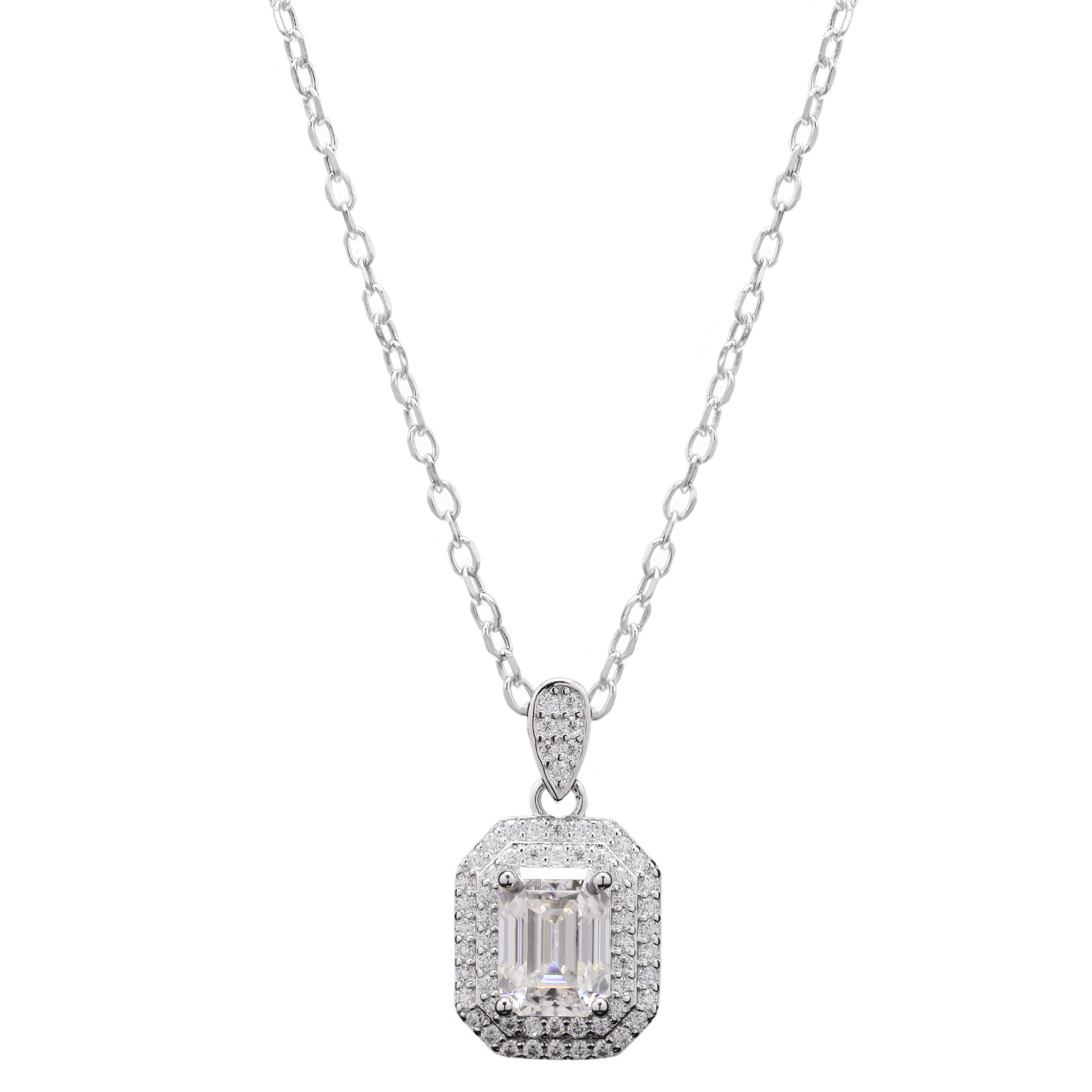 Delicate sparkle baguette Pendant in Moissanite with Silver