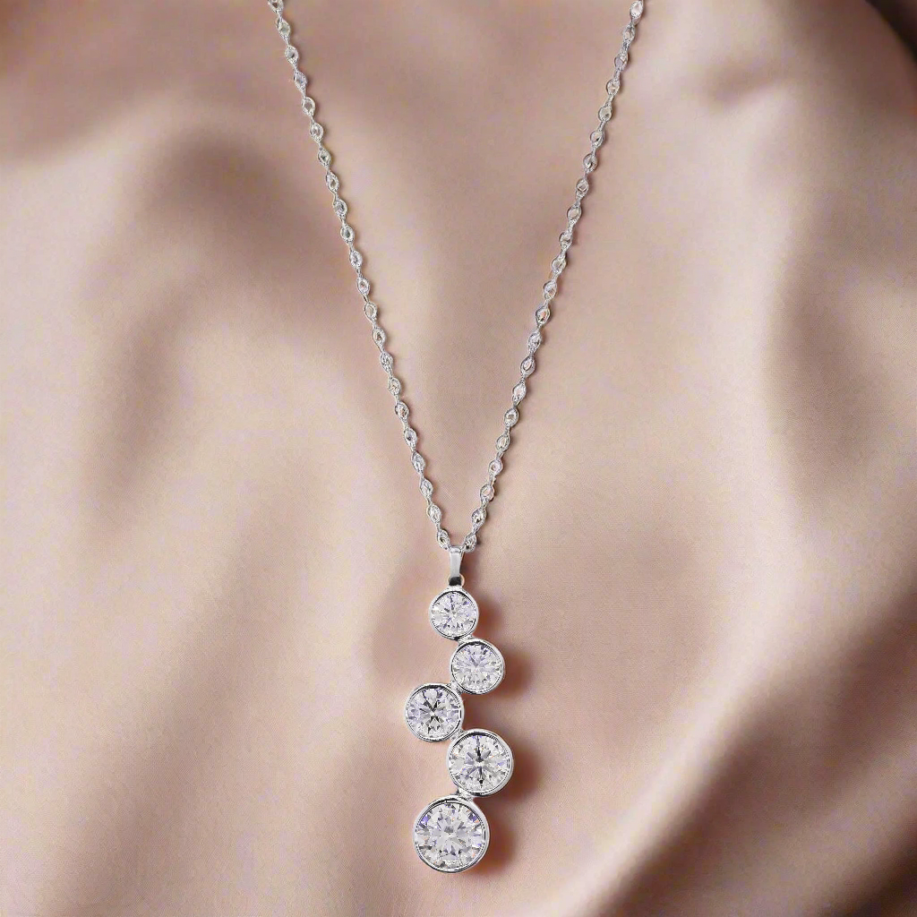 Channel Set Stack Pendant in Sterling SIlver with Moissanite