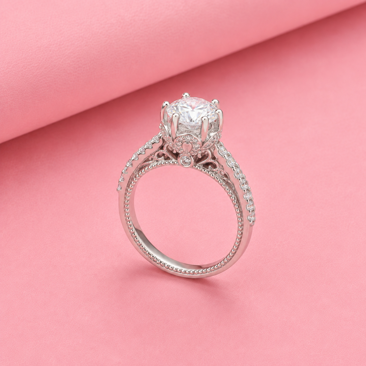 Round Solitaire Enagement Ring in Sterling Silver with Moissanite