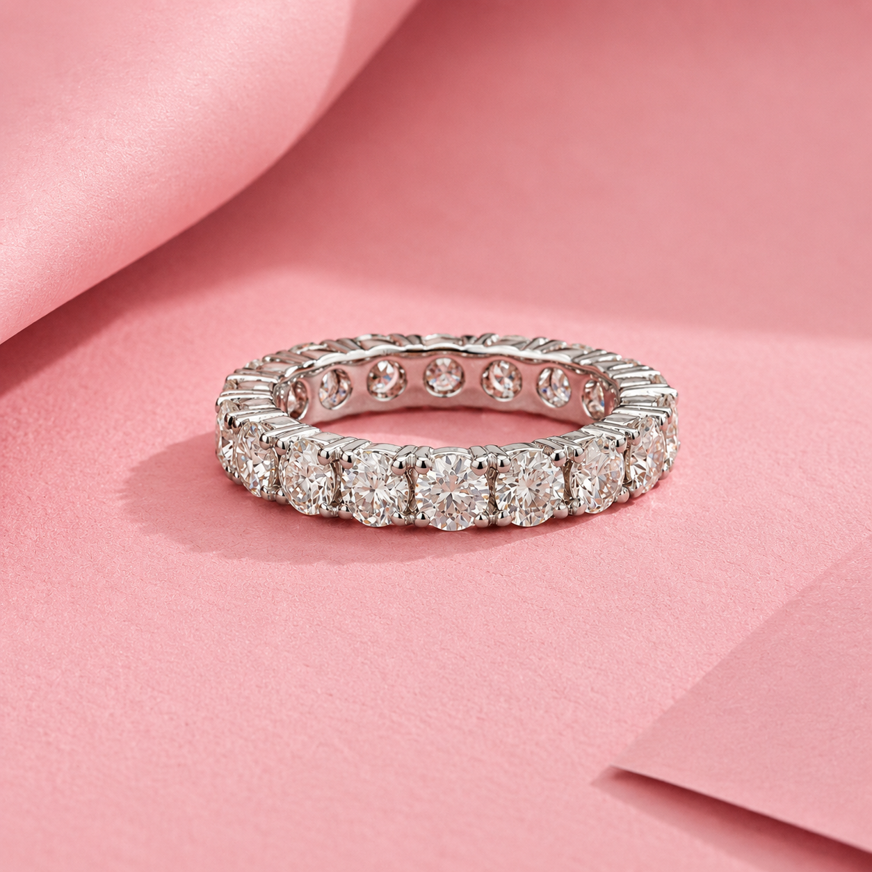 Eternity Stackable Band Ring with Moissanite in Sterling Silver
