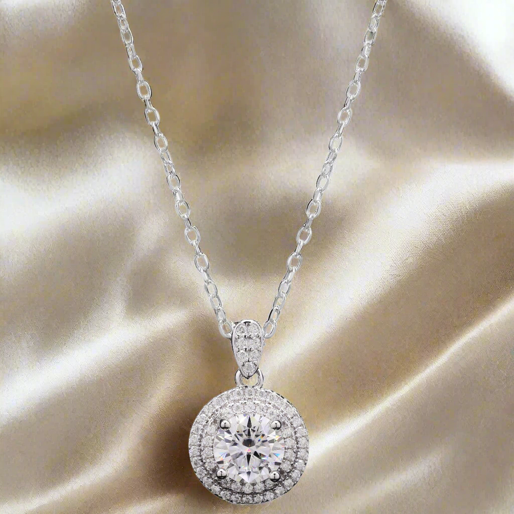 Marvelous Moissanite Round center Pendant in Silver