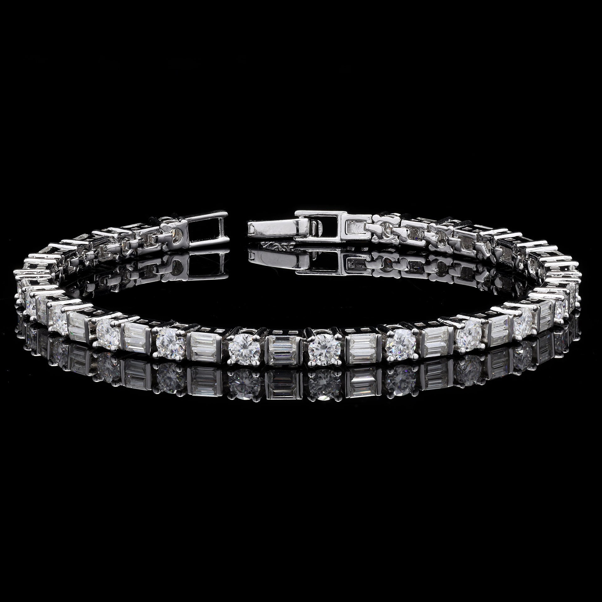 Emerald & Round Eternity Bracelet in Moissanite with Silver