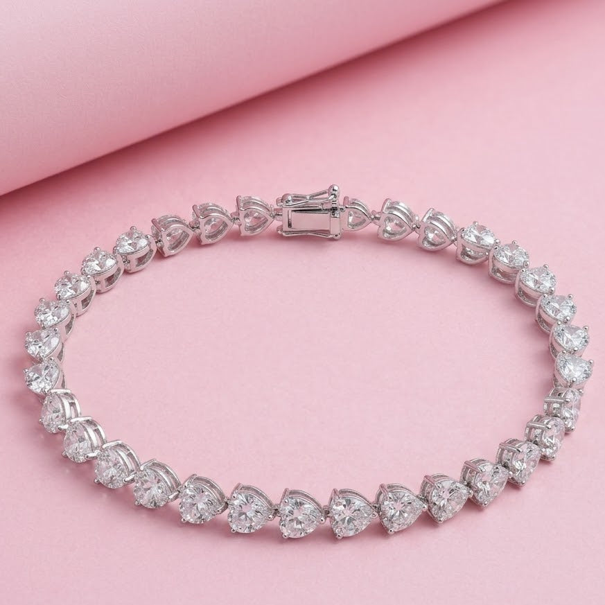 Heart Shape Moissanite Tennis Bracelet in Sterling Silver