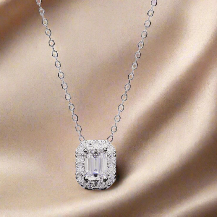 Baguette Moissanite Pendant in Sterling Silver