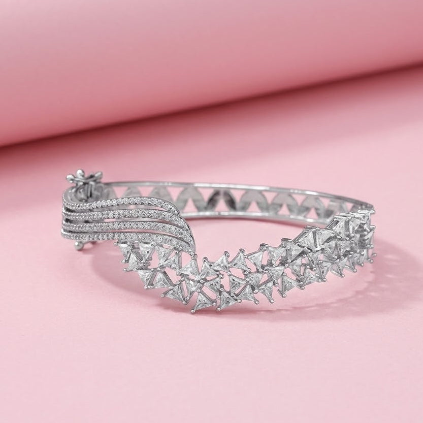 Fancy Moissanite Bracelet cum Kada in 925 Silver