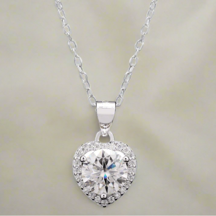 Silver Solitaire Heart Pendant with Moissanite