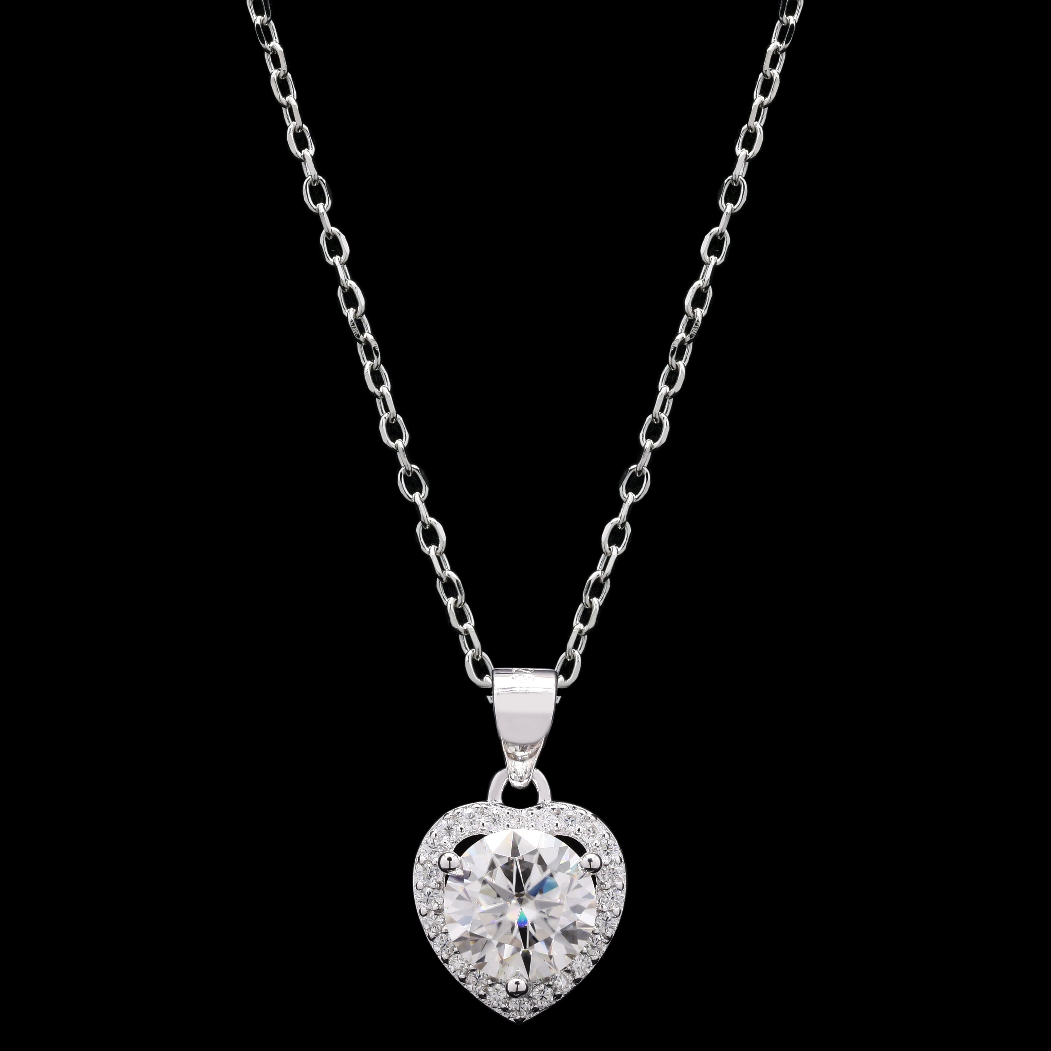 Silver Solitaire Heart Pendant with Moissanite