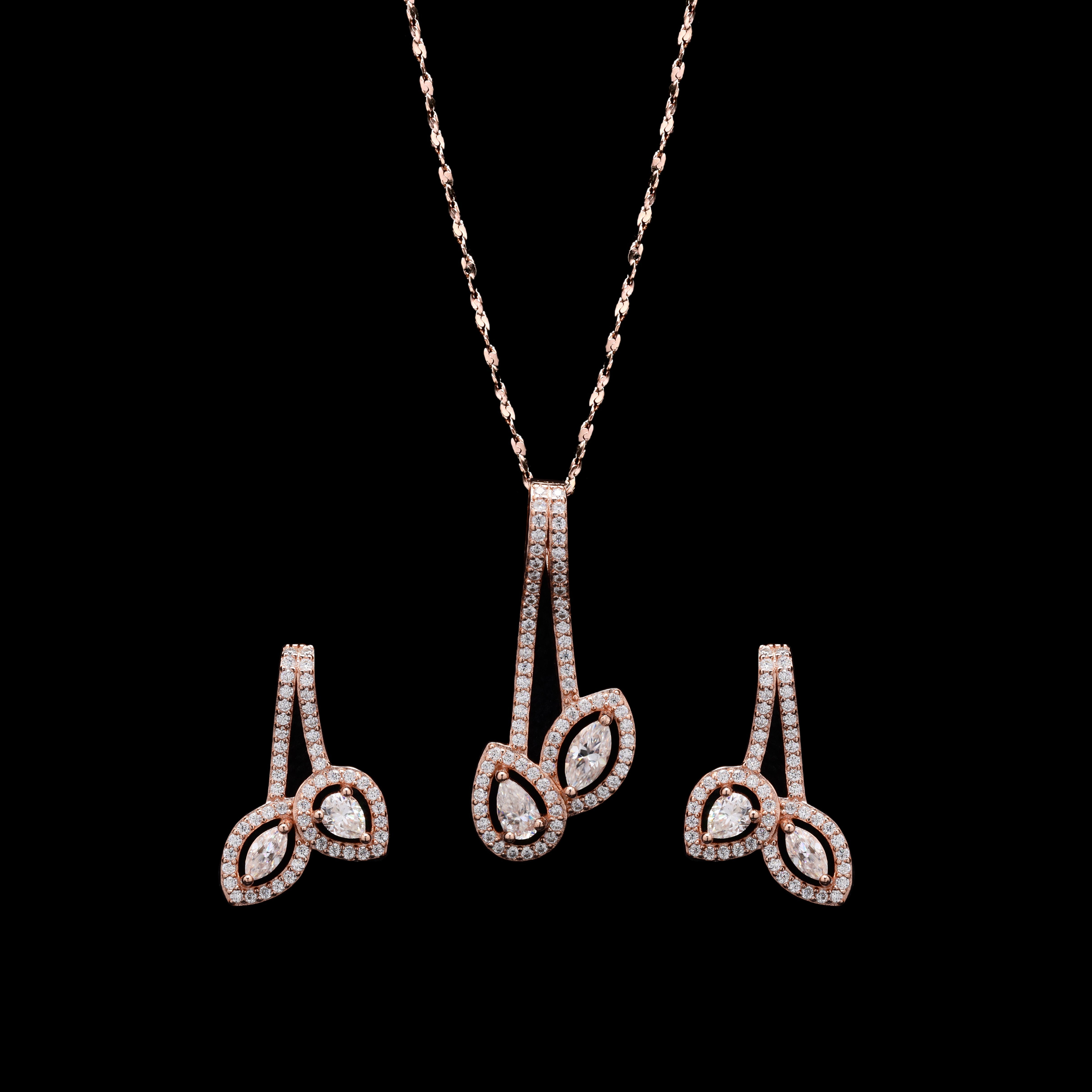 Leafy love Sterling Silver Moissanite Pendant Set