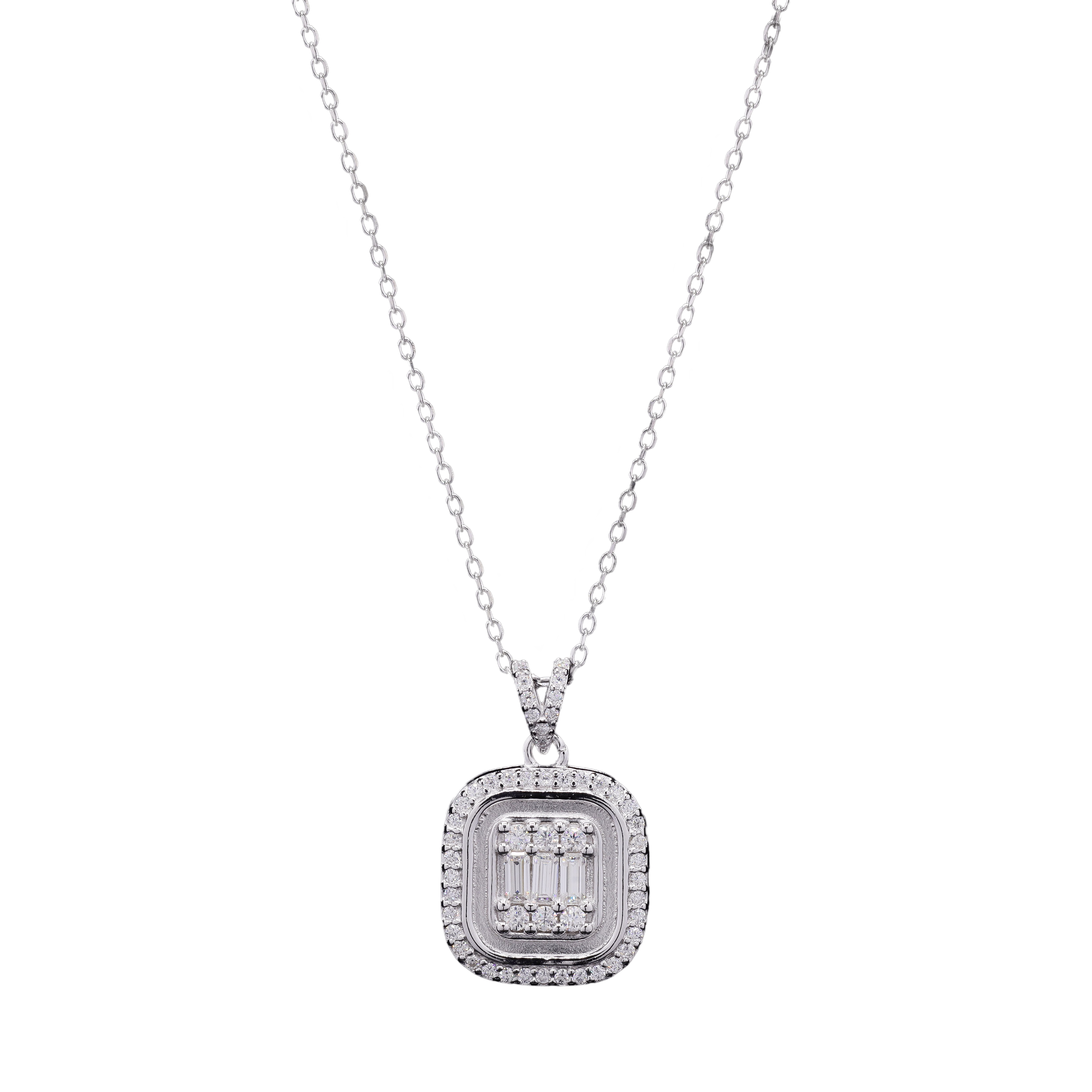 Emerald Shaped Moissanite Pendant in Silver