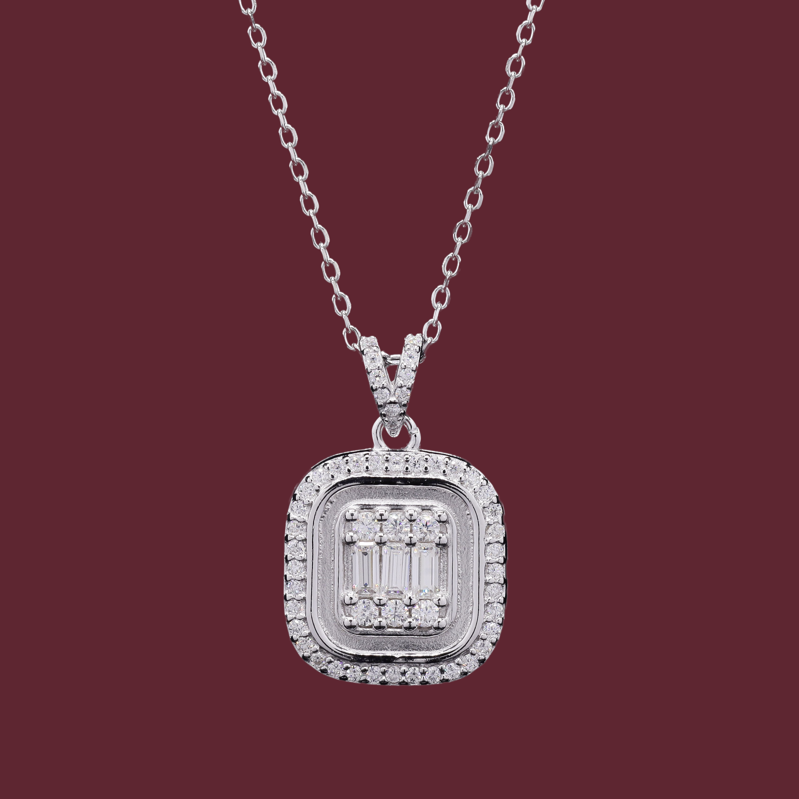 Emerald Shaped Moissanite Pendant in Silver