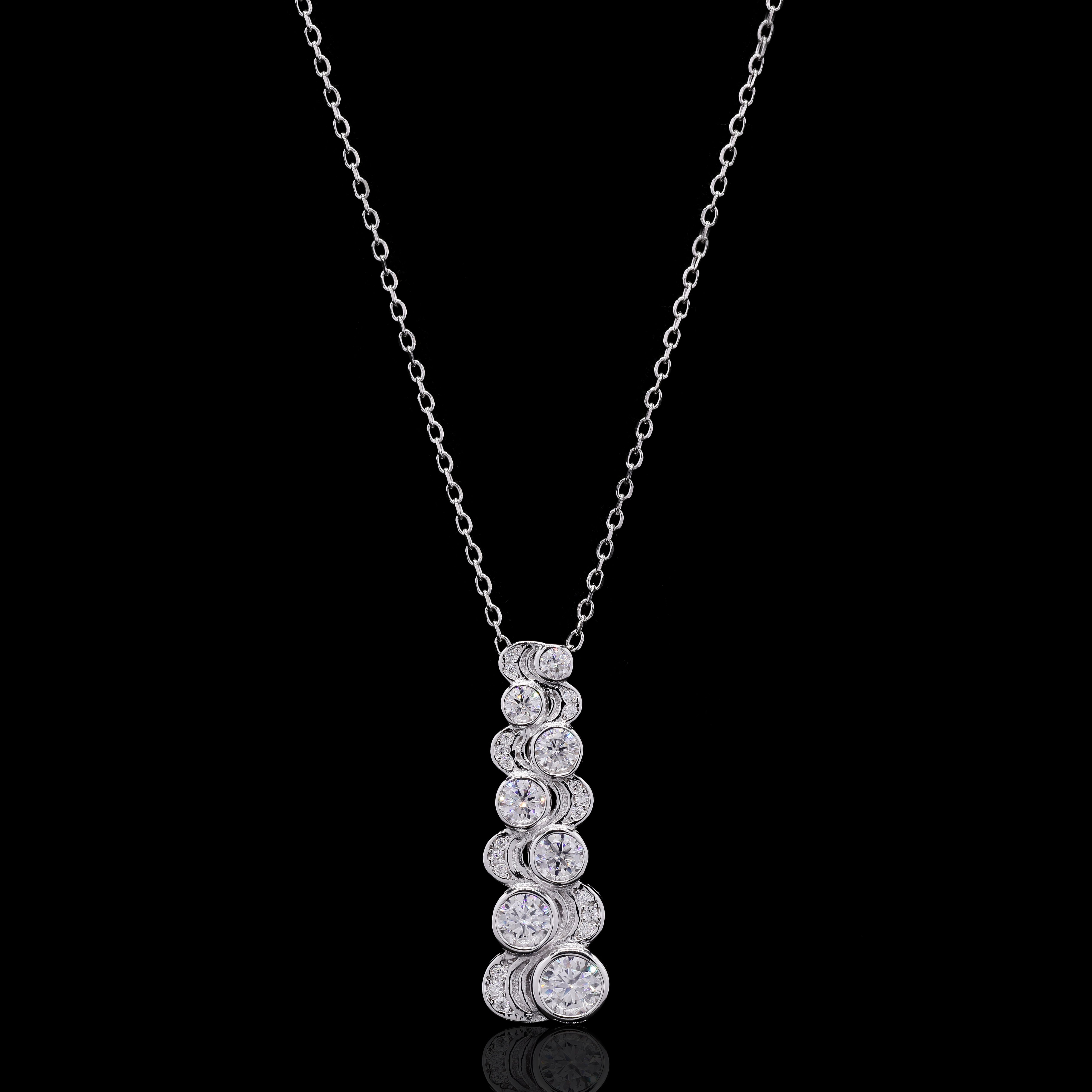 Round Cut Moissanite Pave Set Pendant in Silver
