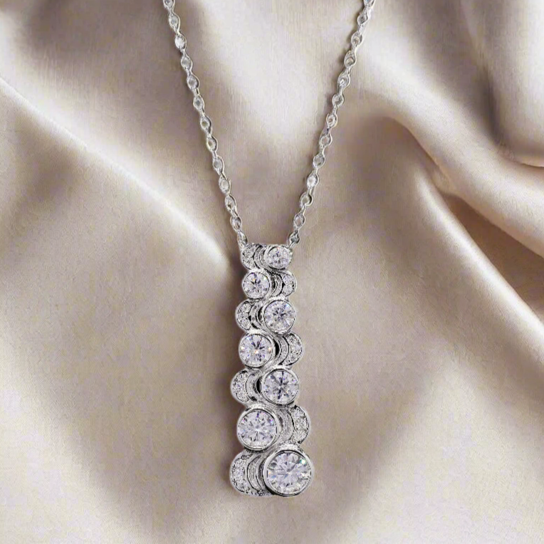 Round Cut Moissanite Pave Set Pendant in Silver