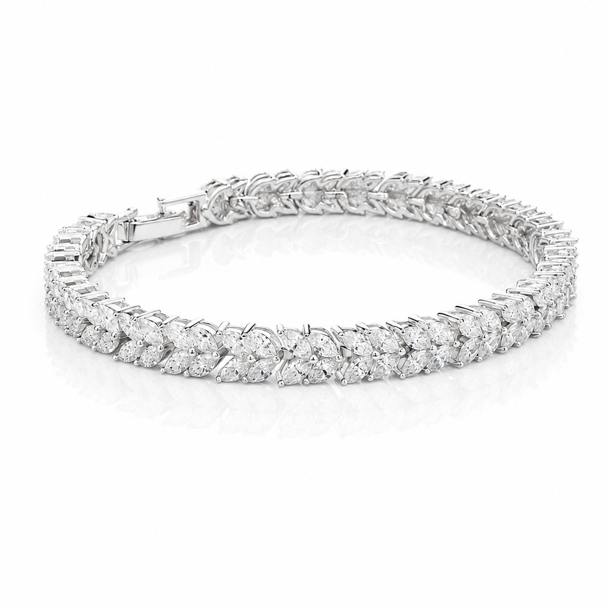 Evora Vine Moissanite Tennis Bracelet in 925 Sterling Silver, Marquise Cut