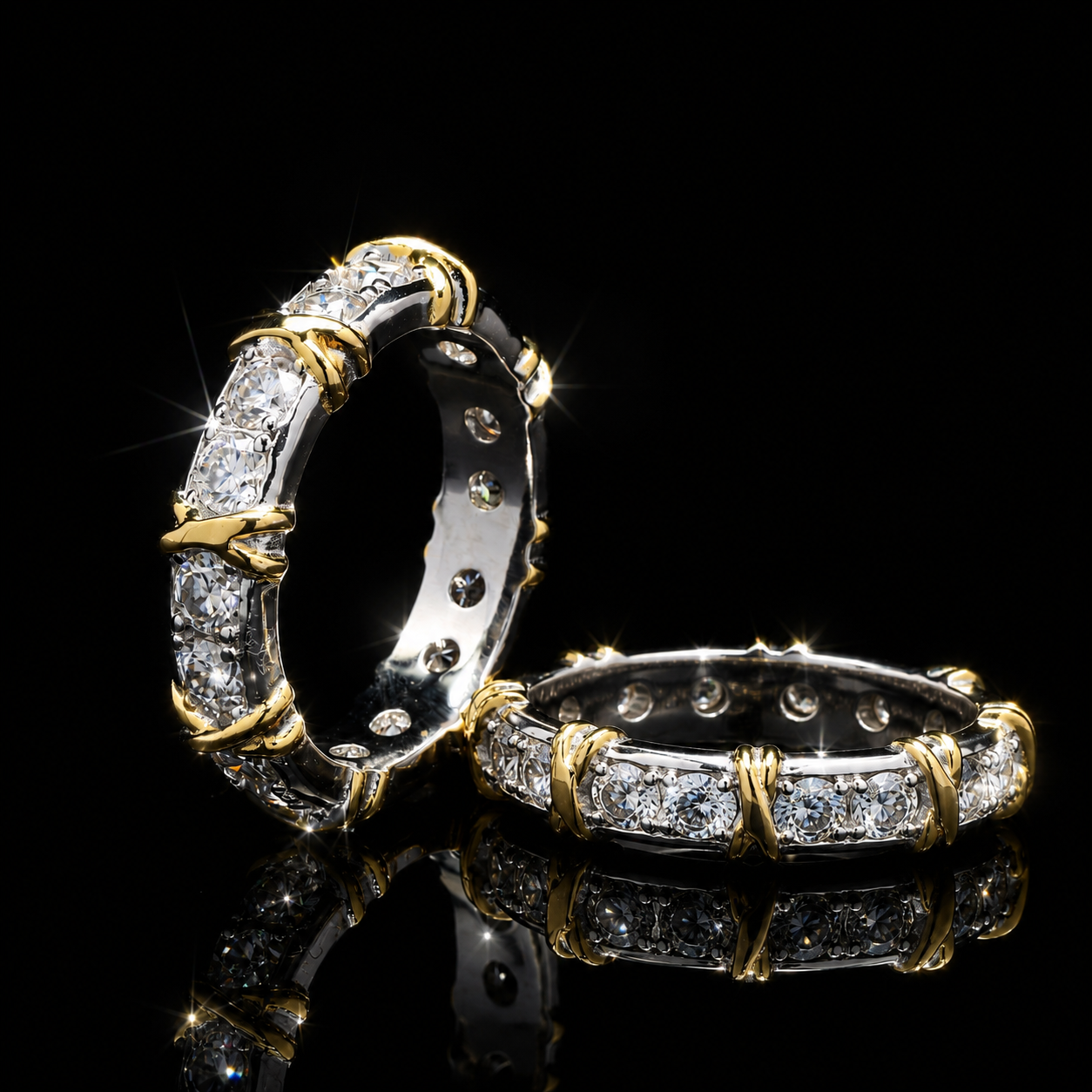 Gold Plated Classic Band Ring with Moissanite in Sterling Silver