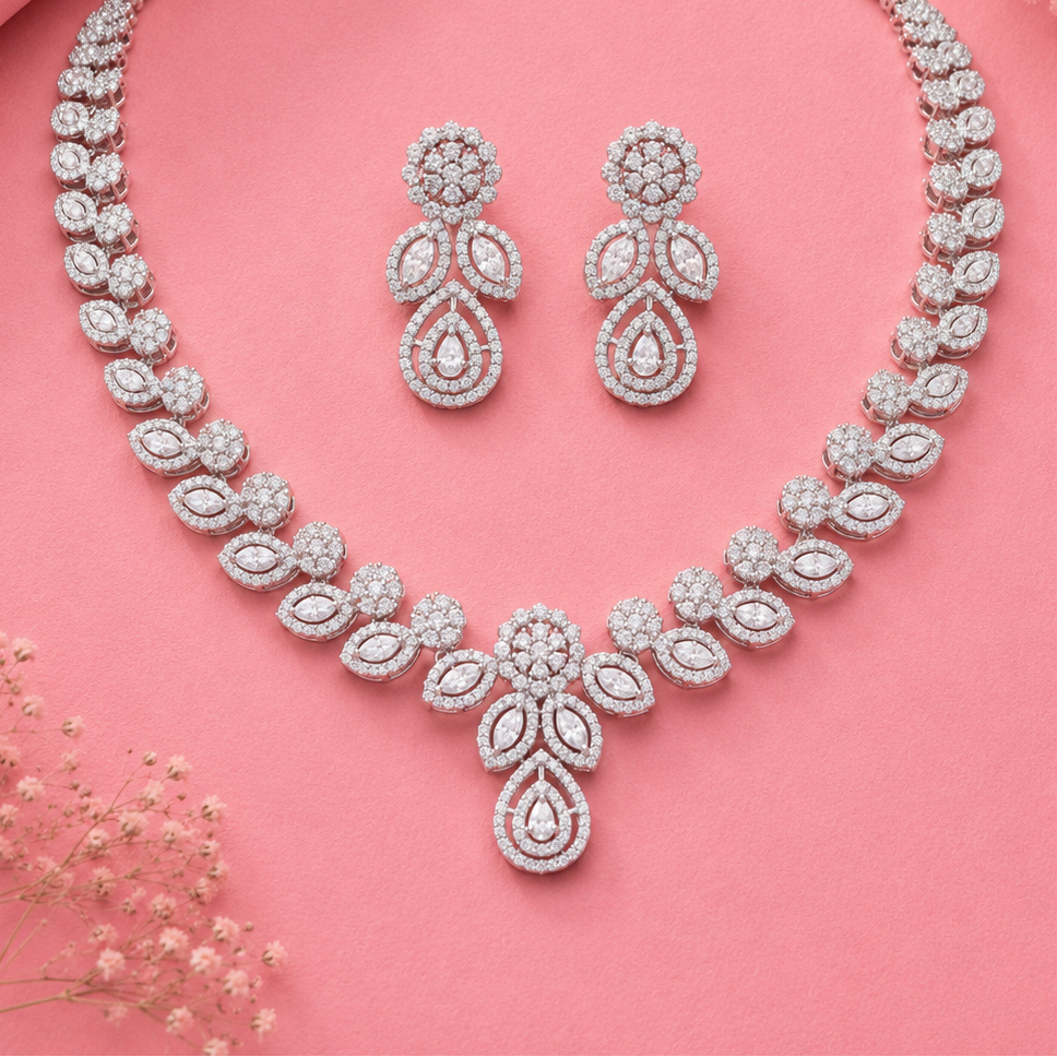 Elegant Moissanite Bridal Necklace Set for Wedding in Sterling Silver