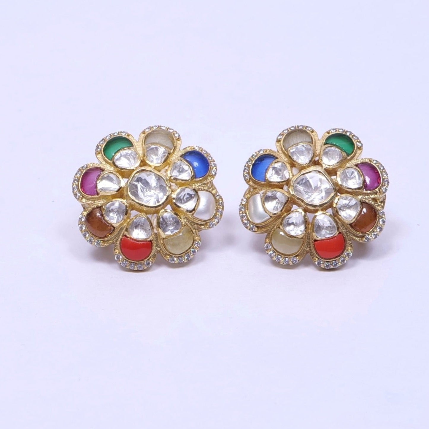 Multicolour Polki Studs Earrings