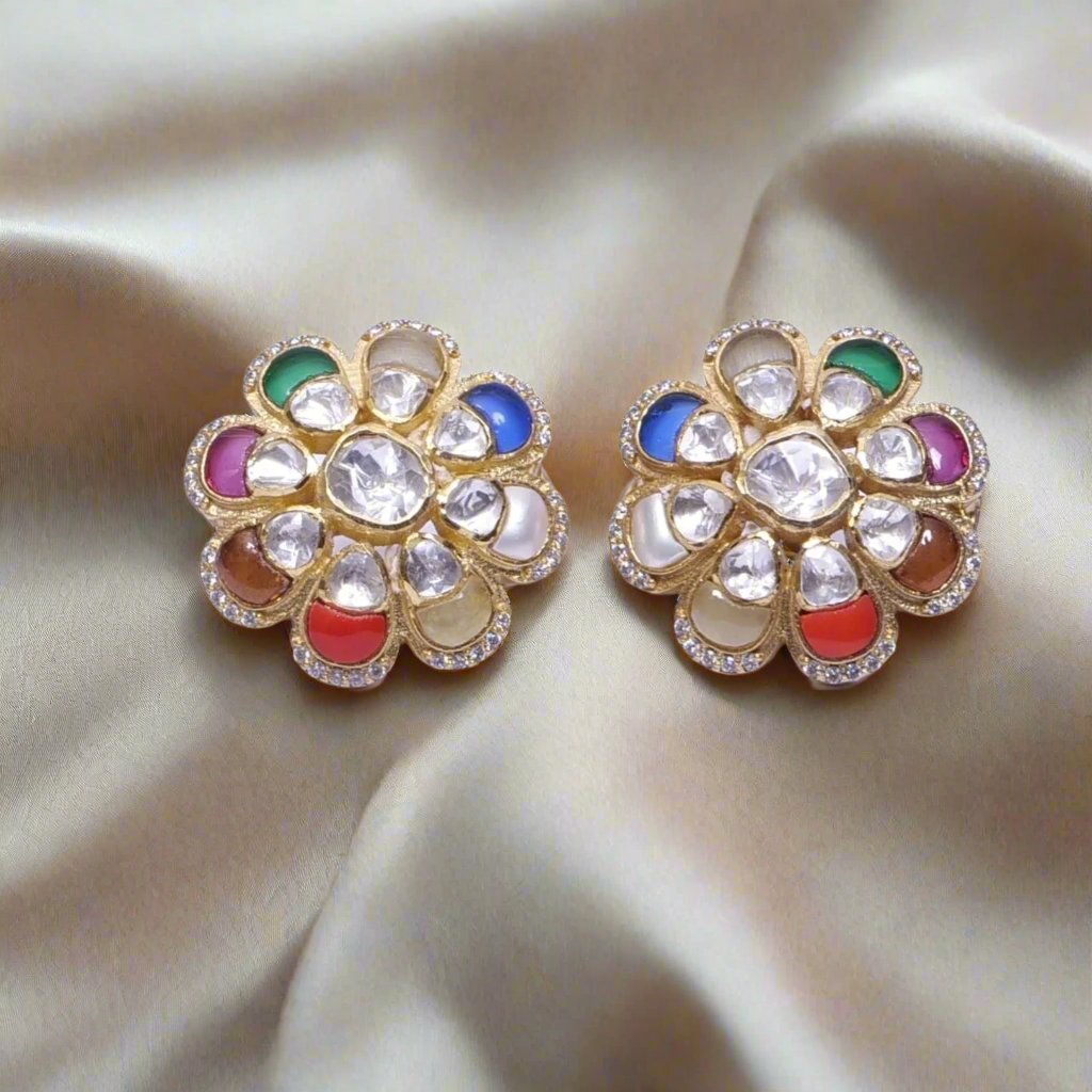 Multicolour Polki Studs Earrings
