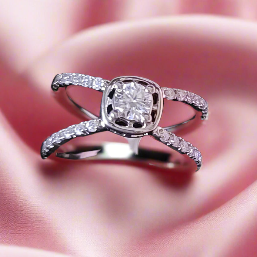 Halo split shank Moissanite Ring in Sterling Silver